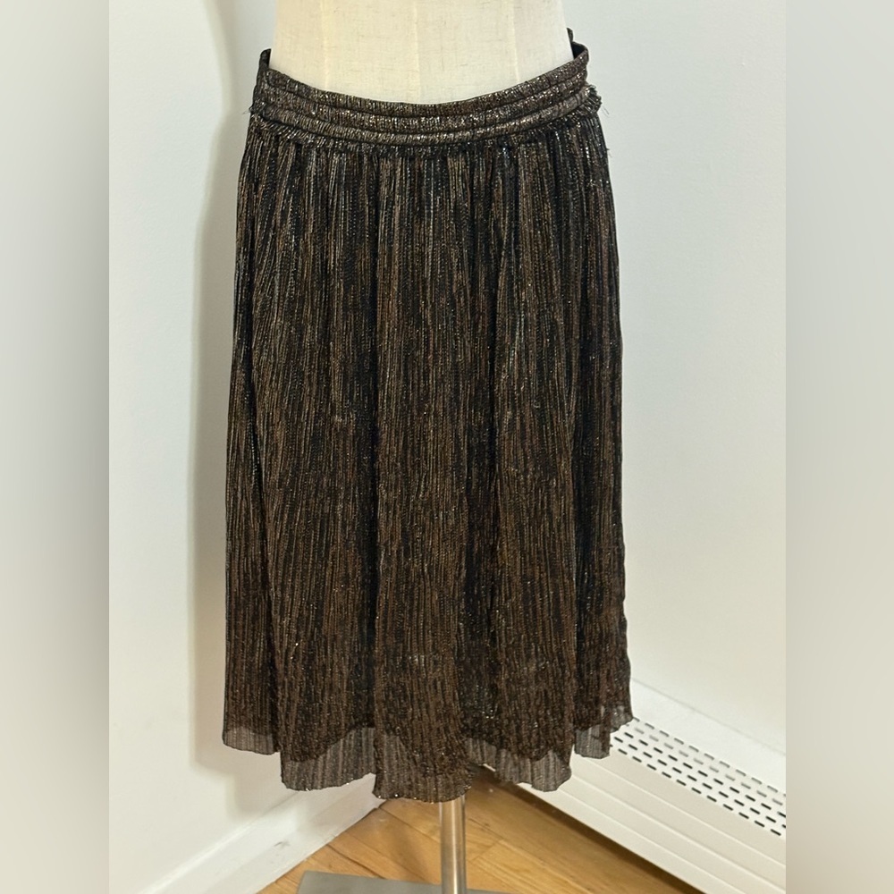 Zara Basic Collection Black Gold Metallic Flounce Midi A-line Skirt Size Large - Picture 2 of 12